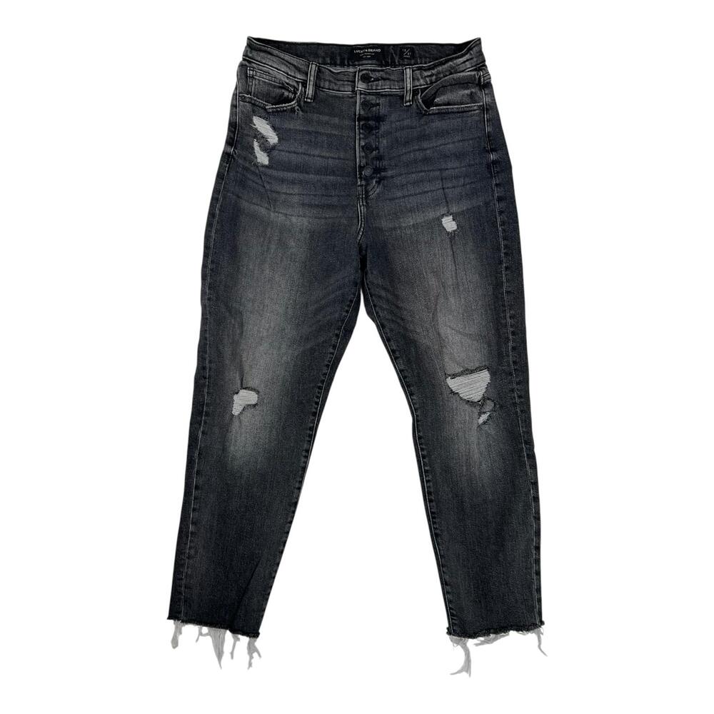 Lucky Brand High Rise Mom Drew Jeans Womens 12 Gray Charcoal Distressed Denim